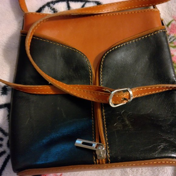 Vera Pelle Crossbody Bag Made in Italy Leather Zipper Front Nice - Picture 9 of 12